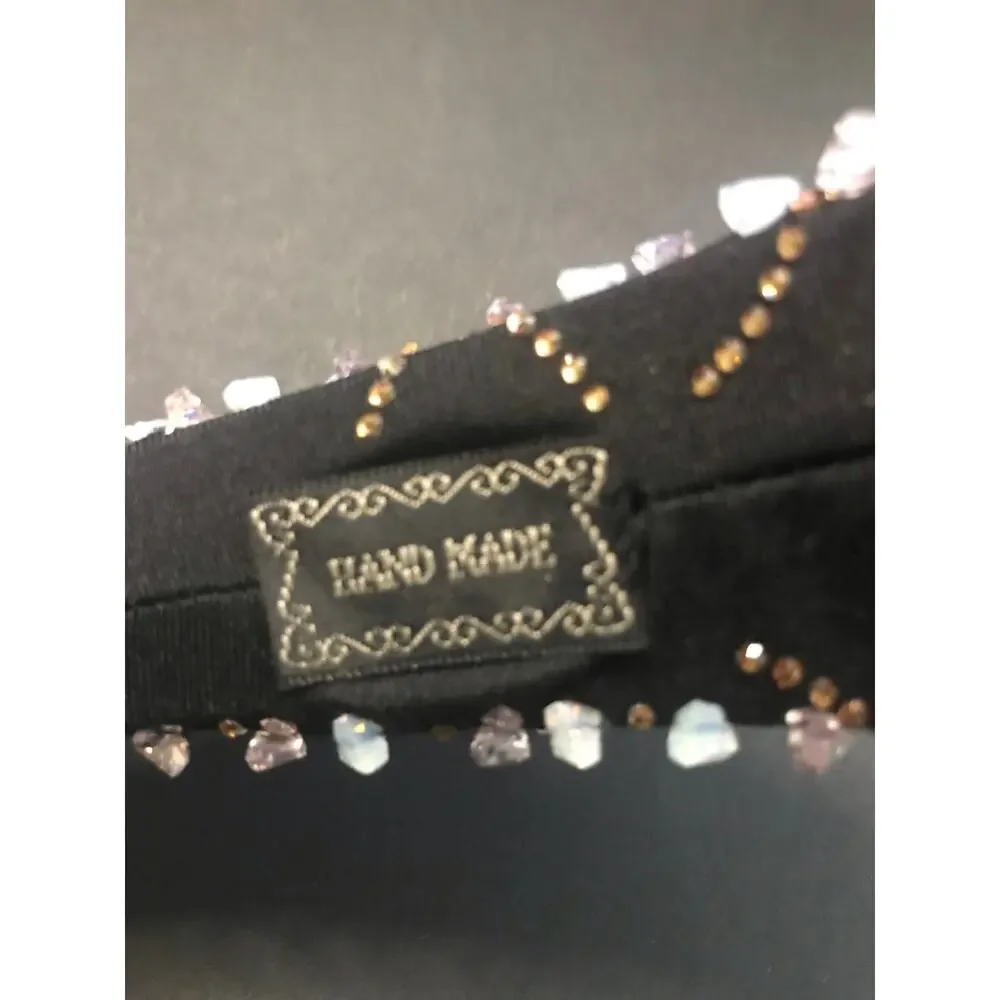Women's Amethyst Crystal Chip Embellished Headband Black Beaded Statement